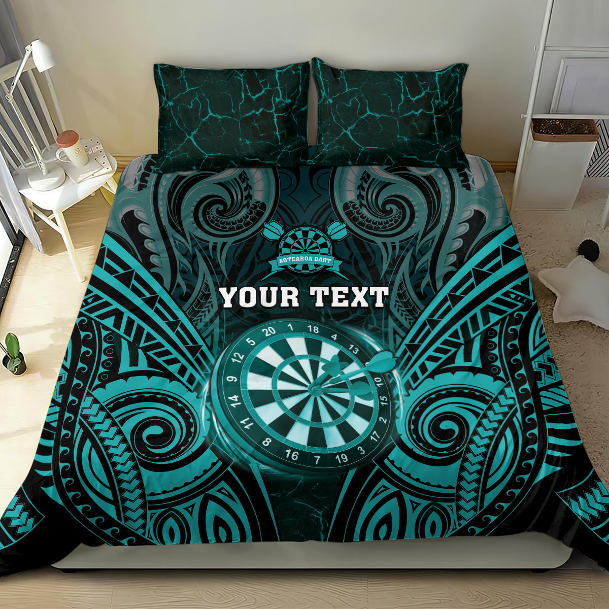 Personalised New Zealand Darts Bedding Set Turquoise Dart Board Maori Pattern LT05 - Polynesian Pride