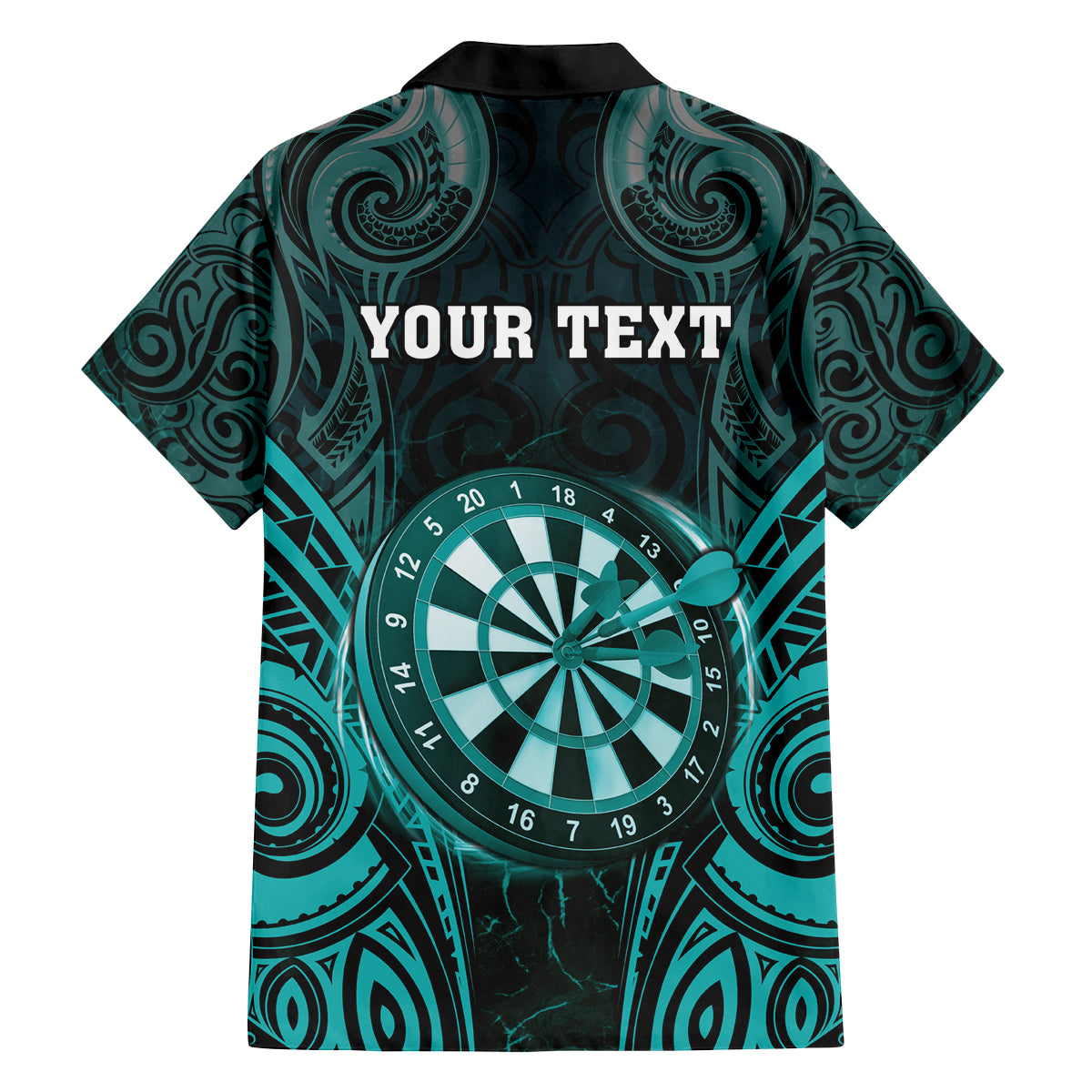 Personalised New Zealand Darts Family Matching Off The Shoulder Long Sleeve Dress and Hawaiian Shirt Turquoise Dart Board Maori Pattern