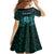 Personalised New Zealand Darts Family Matching Off Shoulder Short Dress and Hawaiian Shirt Turquoise Dart Board Maori Pattern