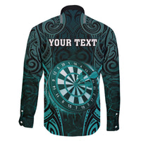 Personalised New Zealand Darts Family Matching Short Sleeve Bodycon Dress and Hawaiian Shirt Turquoise Dart Board Maori Pattern
