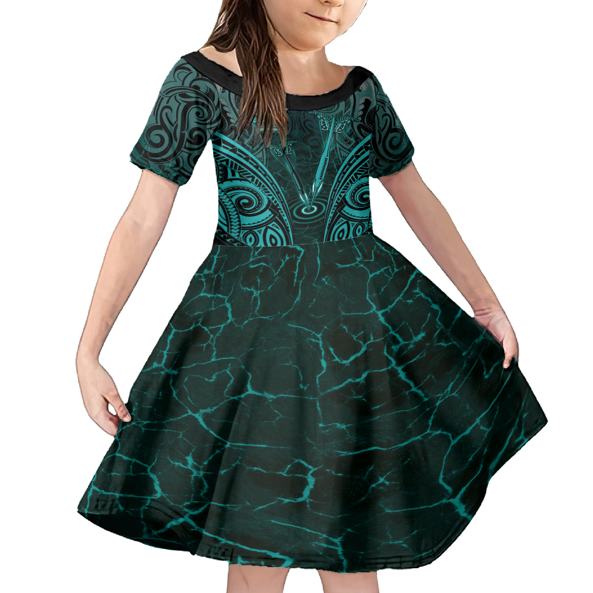 Personalised New Zealand Darts Family Matching Summer Maxi Dress and Hawaiian Shirt Turquoise Dart Board Maori Pattern