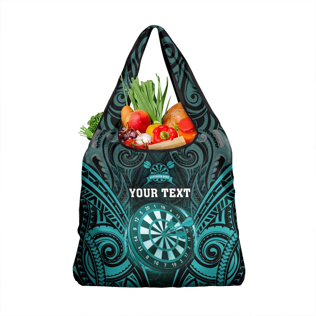 New Zealand Darts Personalised Grocery Bag Turquoise Dart Board Maori Pattern
