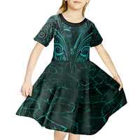 Personalised New Zealand Darts Kid Short Sleeve Dress Turquoise Dart Board Maori Pattern