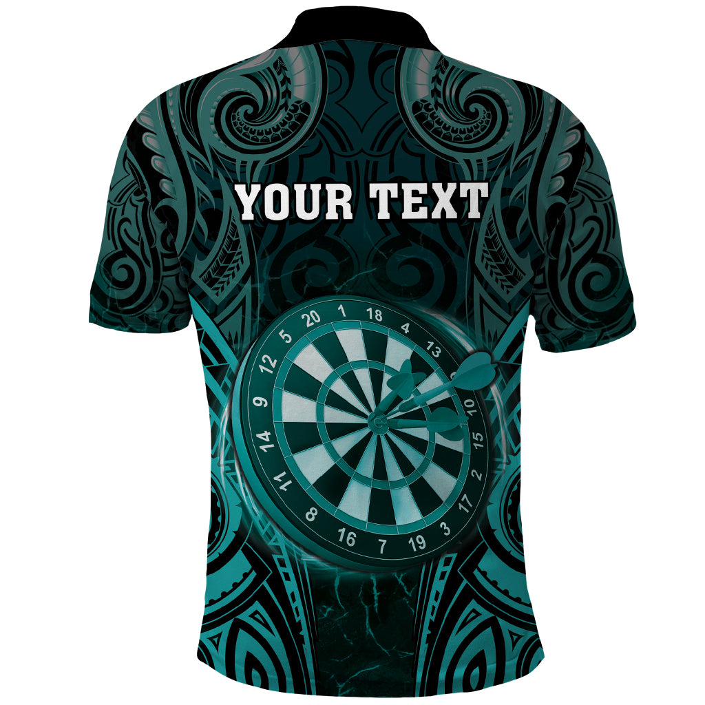 Personalised New Zealand Darts Polo Shirt Turquoise Dart Board Maori Pattern