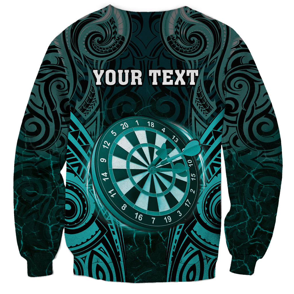 Personalised New Zealand Darts Sweatshirt Turquoise Dart Board Maori Pattern