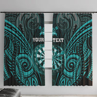 Personalised New Zealand Darts Window Curtain Turquoise Dart Board Maori Pattern