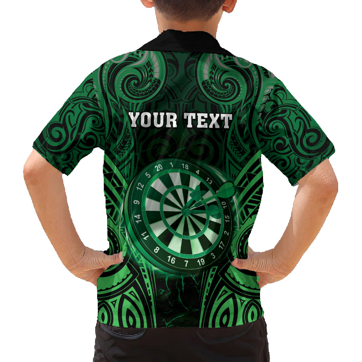 Personalised New Zealand Darts Family Matching Puletasi and Hawaiian Shirt Green Dart Board Maori Pattern