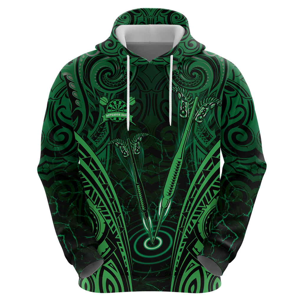 Personalised New Zealand Darts Hoodie Green Dart Board Maori Pattern