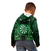 Personalised New Zealand Darts Kid Hoodie Green Dart Board Maori Pattern