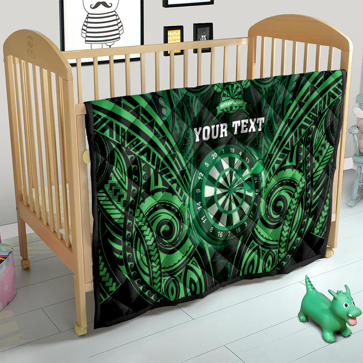 Personalised New Zealand Darts Quilt Green Dart Board Maori Pattern