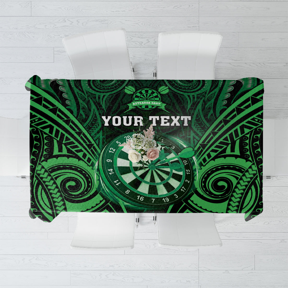 Personalised New Zealand Darts Tablecloth Green Dart Board Maori Pattern