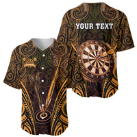 Personalised New Zealand Darts Baseball Jersey Gold Dart Board Maori Pattern