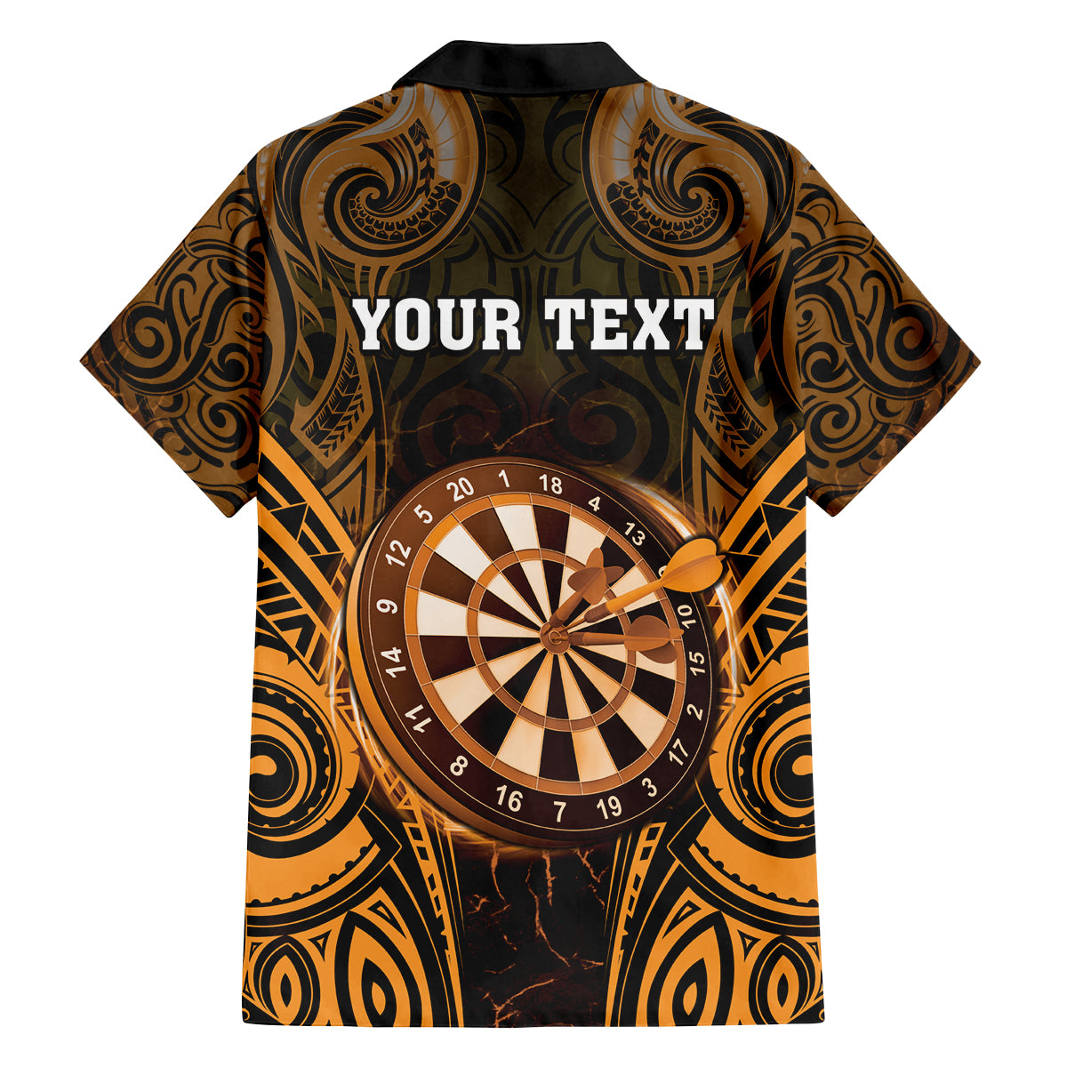 Personalised New Zealand Darts Family Matching Off Shoulder Short Dress and Hawaiian Shirt Gold Dart Board Maori Pattern