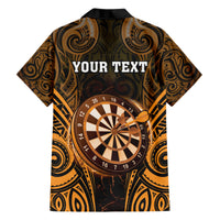 Personalised New Zealand Darts Family Matching Short Sleeve Bodycon Dress and Hawaiian Shirt Gold Dart Board Maori Pattern