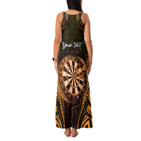 Personalised New Zealand Darts Family Matching Tank Maxi Dress and Hawaiian Shirt Gold Dart Board Maori Pattern