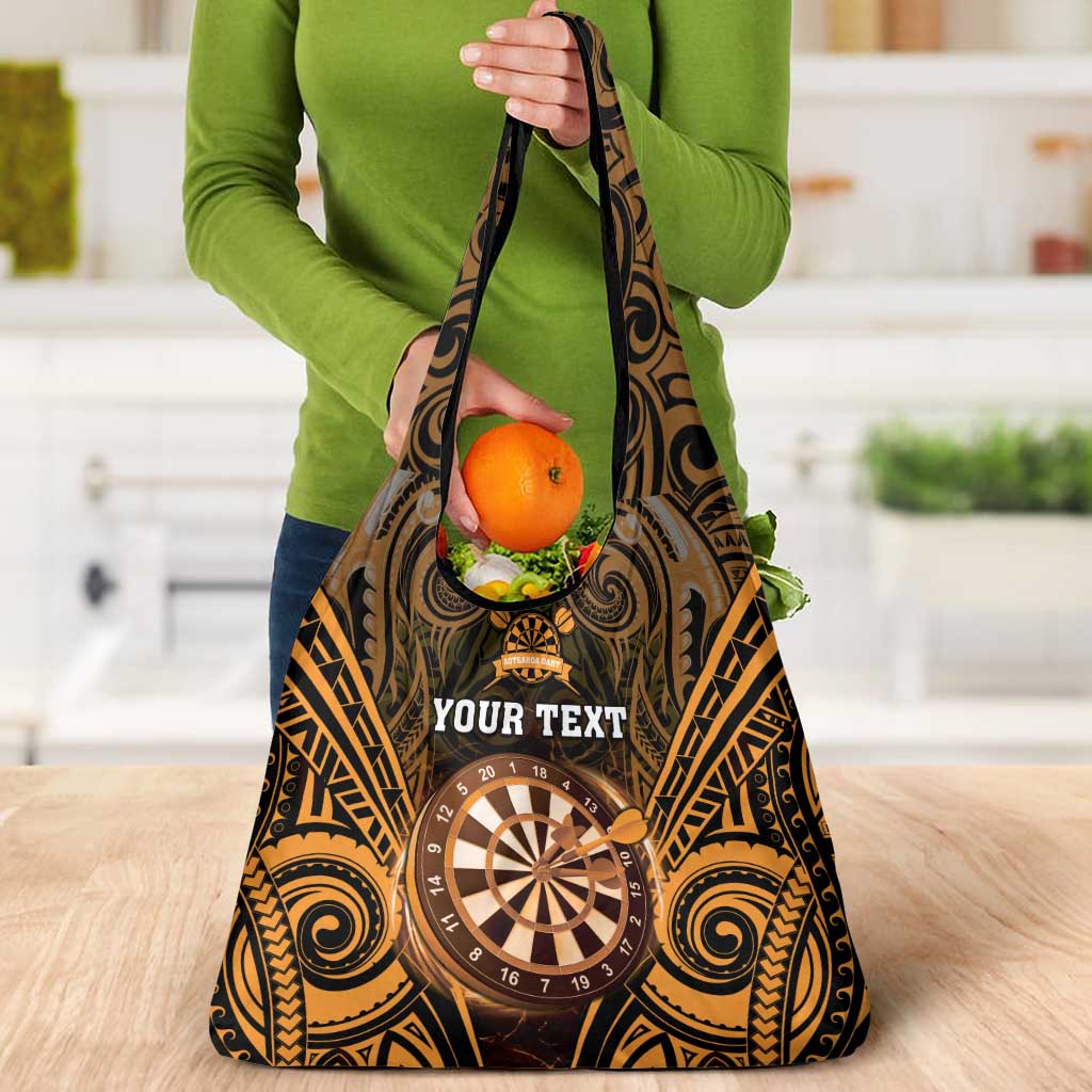New Zealand Darts Personalised Grocery Bag Gold Dart Board Maori Pattern