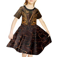 Personalised New Zealand Darts Kid Short Sleeve Dress Gold Dart Board Maori Pattern