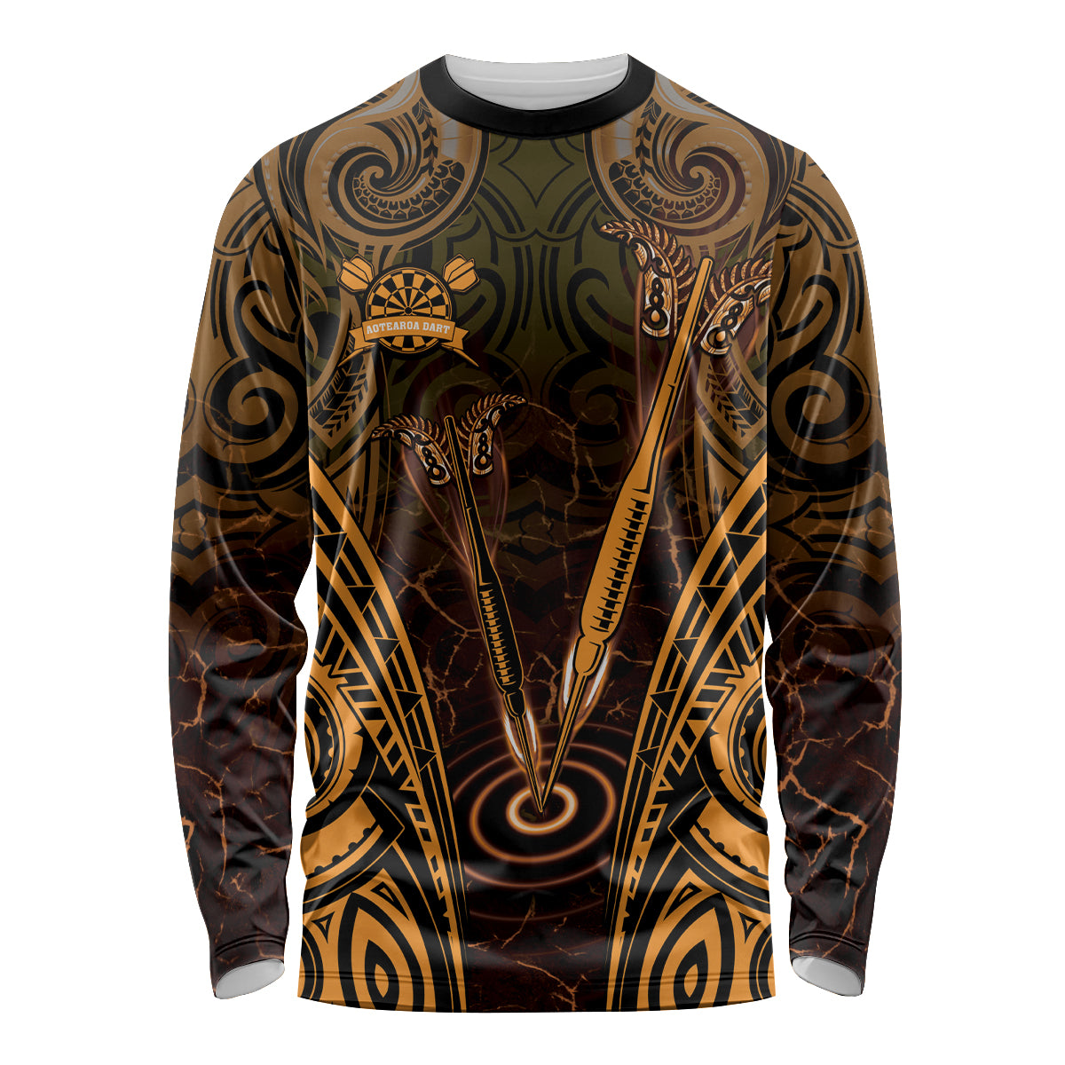 Personalised New Zealand Darts Long Sleeve Shirt Gold Dart Board Maori Pattern