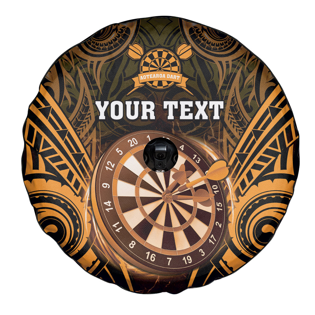 Personalised New Zealand Darts Spare Tire Cover Gold Dart Board Maori Pattern