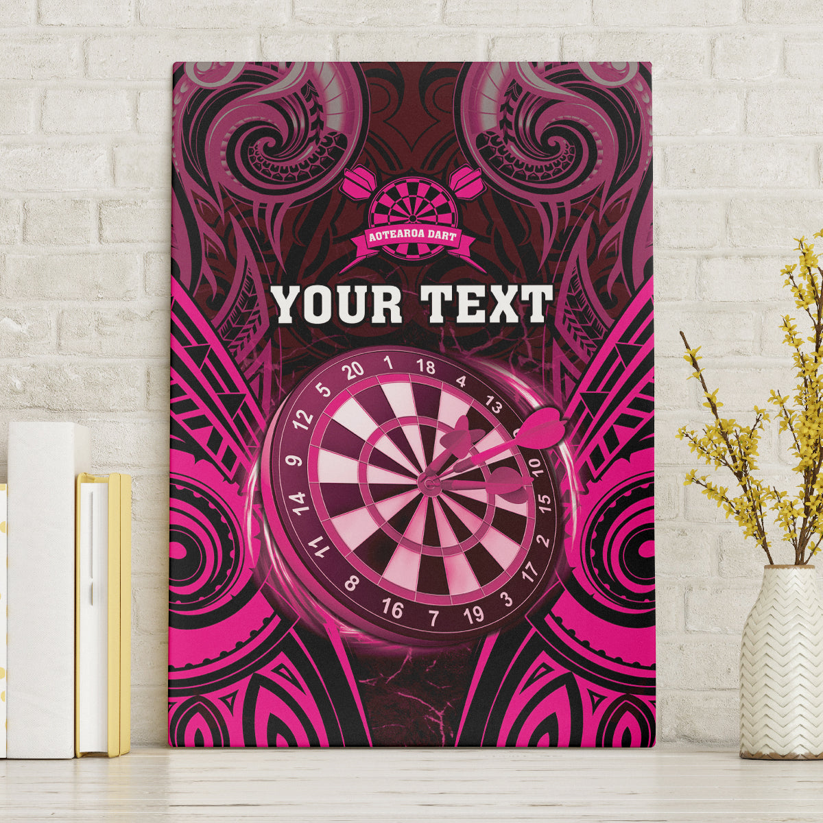 Personalised New Zealand Darts Canvas Wall Art Pink Dart Board Maori Pattern