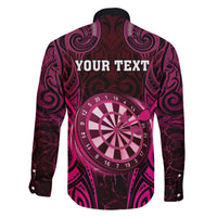 Personalised New Zealand Darts Family Matching Long Sleeve Bodycon Dress and Hawaiian Shirt Pink Dart Board Maori Pattern
