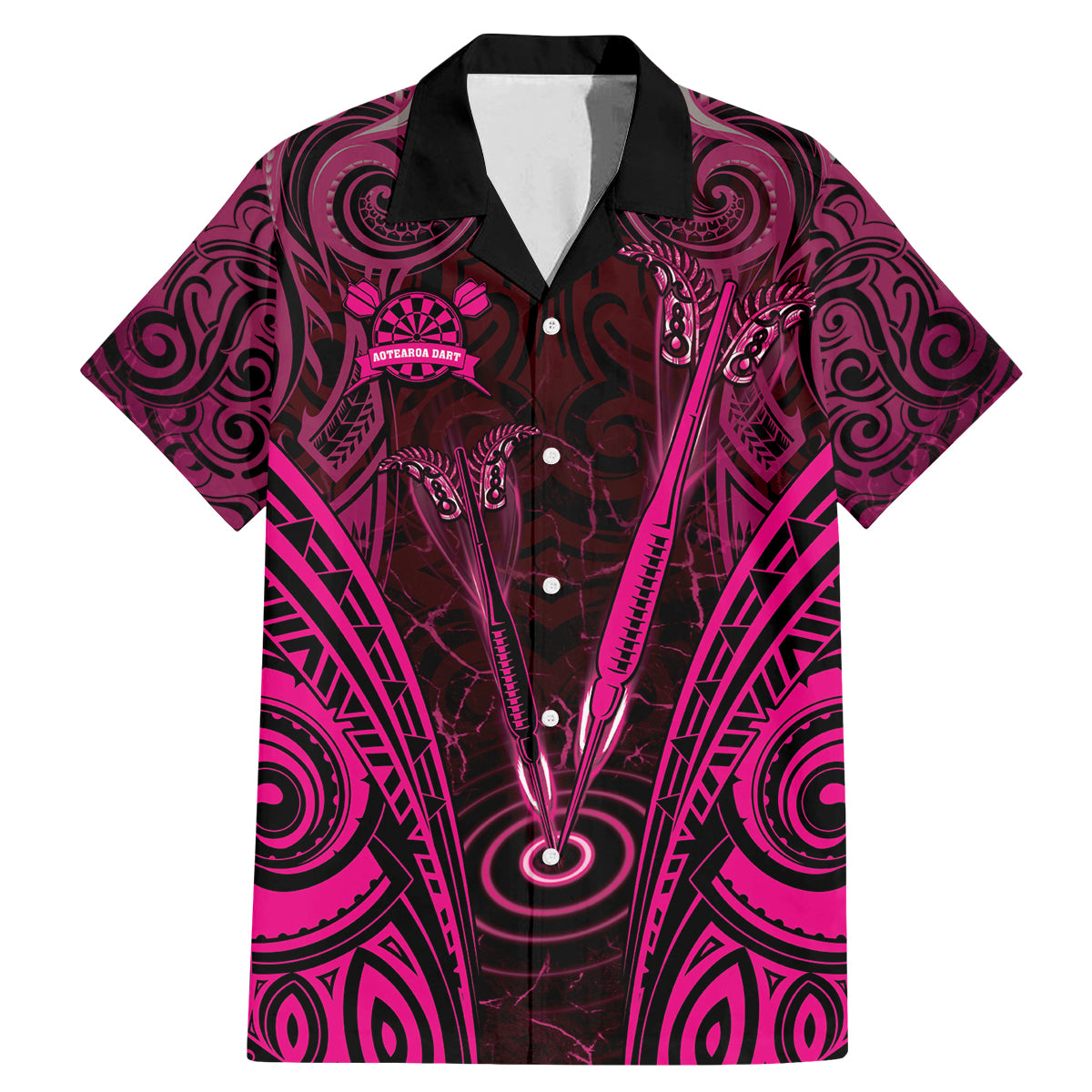 Personalised New Zealand Darts Family Matching Mermaid Dress and Hawaiian Shirt Pink Dart Board Maori Pattern