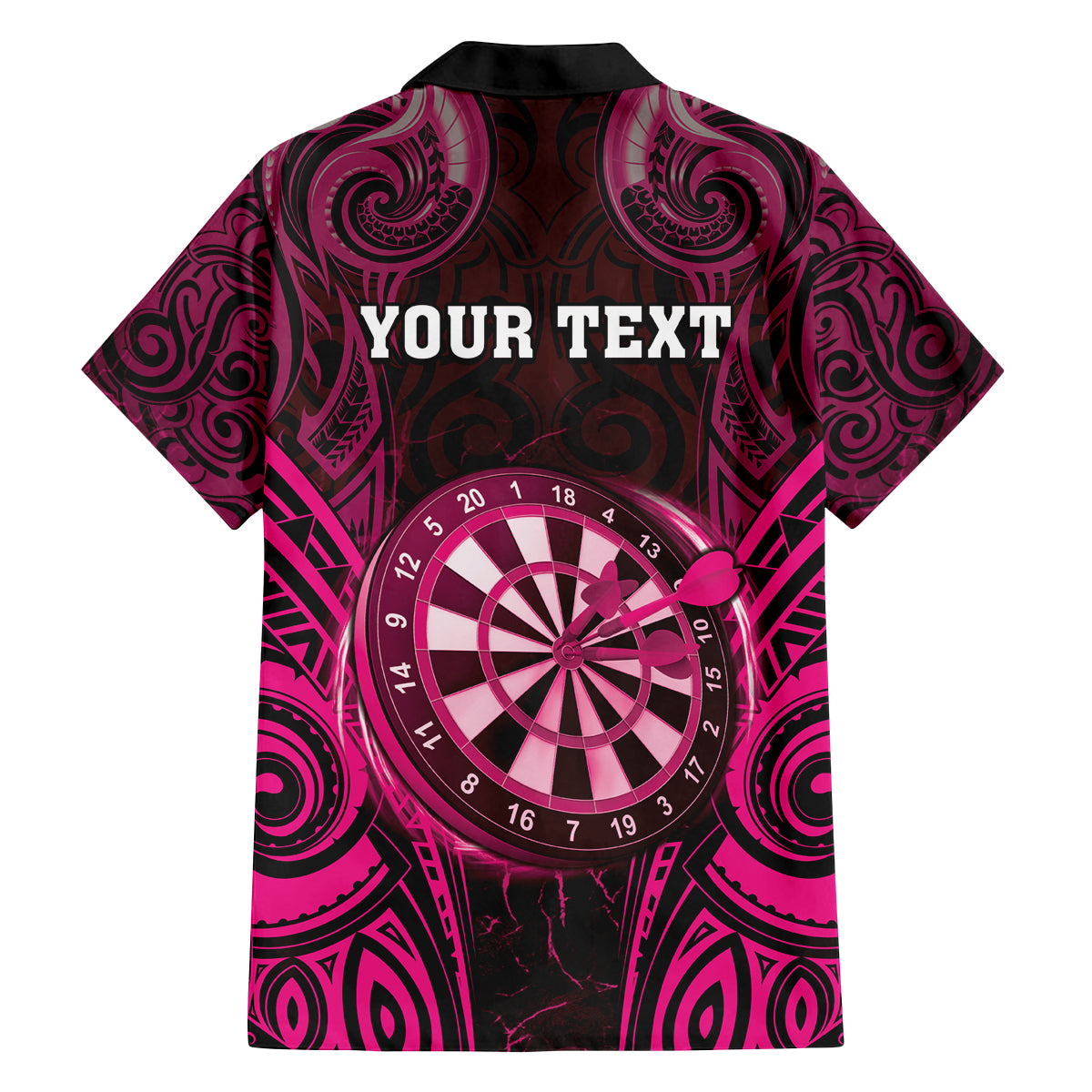 Personalised New Zealand Darts Family Matching Off The Shoulder Long Sleeve Dress and Hawaiian Shirt Pink Dart Board Maori Pattern