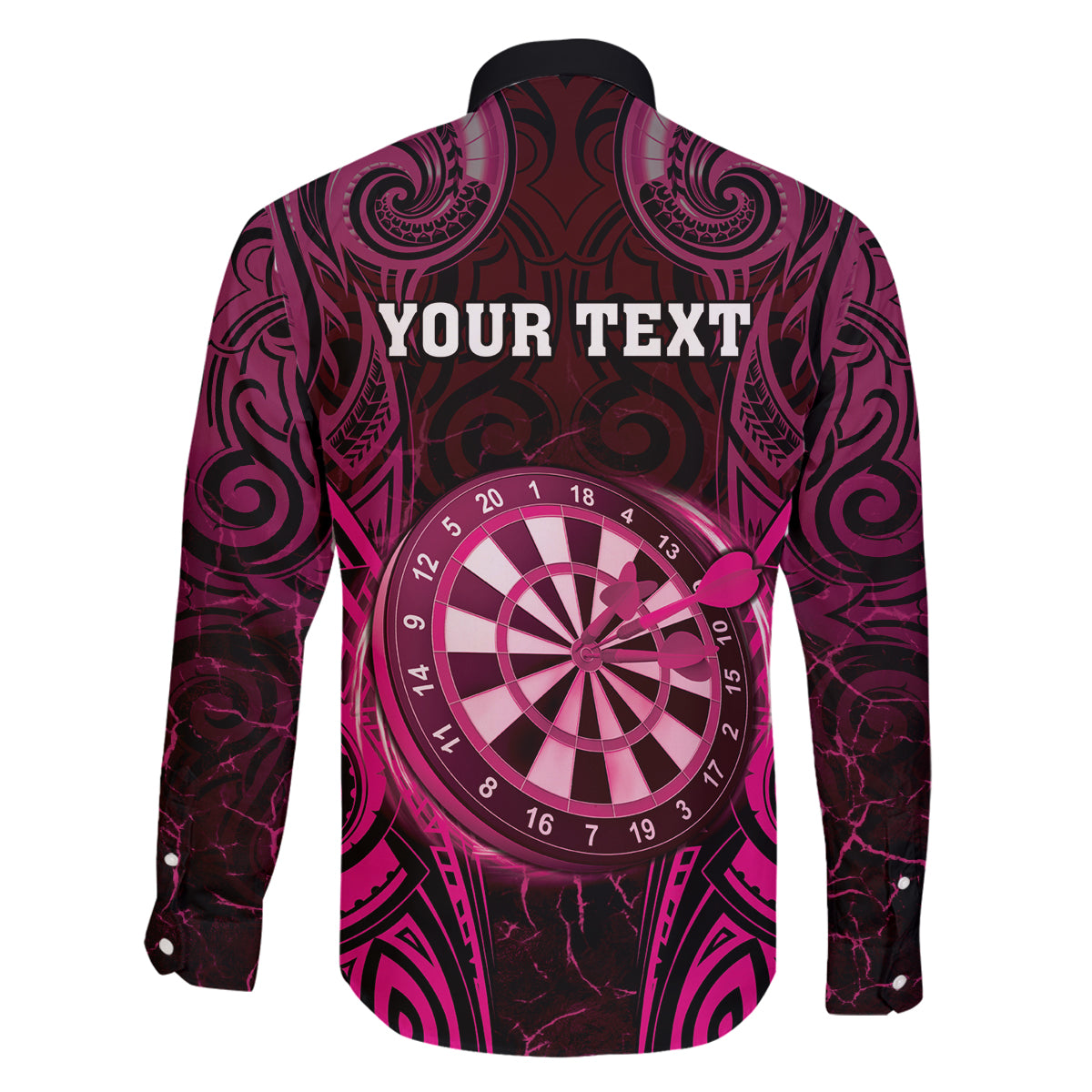 Personalised New Zealand Darts Family Matching Off The Shoulder Long Sleeve Dress and Hawaiian Shirt Pink Dart Board Maori Pattern