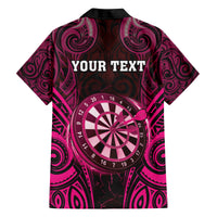 Personalised New Zealand Darts Family Matching Off Shoulder Short Dress and Hawaiian Shirt Pink Dart Board Maori Pattern
