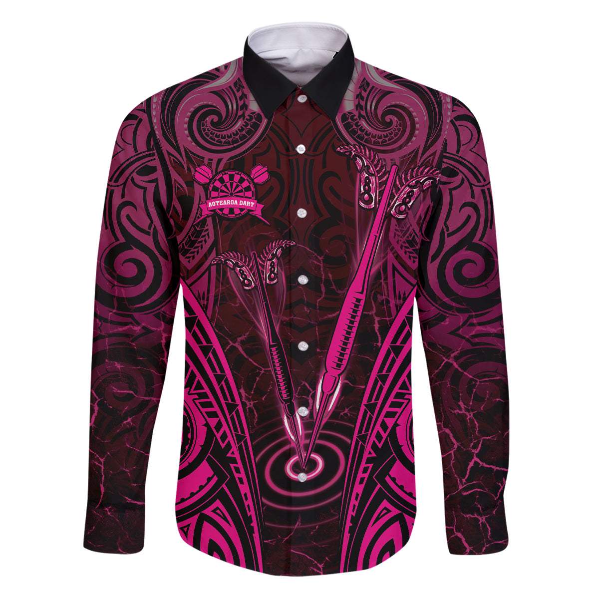 Personalised New Zealand Darts Family Matching Puletasi and Hawaiian Shirt Pink Dart Board Maori Pattern