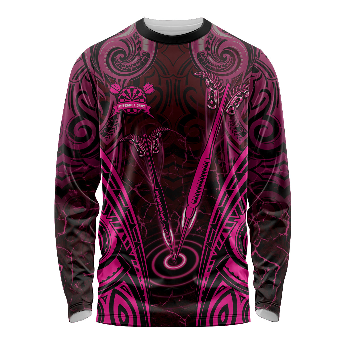 Personalised New Zealand Darts Long Sleeve Shirt Pink Dart Board Maori Pattern