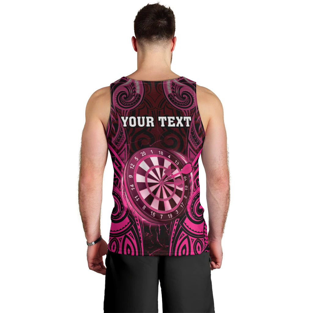 Personalised New Zealand Darts Men Tank Top Pink Dart Board Maori Pattern
