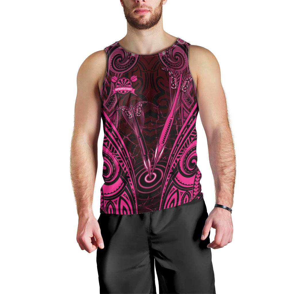 Personalised New Zealand Darts Men Tank Top Pink Dart Board Maori Pattern