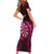 Personalised New Zealand Darts Short Sleeve Bodycon Dress Pink Dart Board Maori Pattern