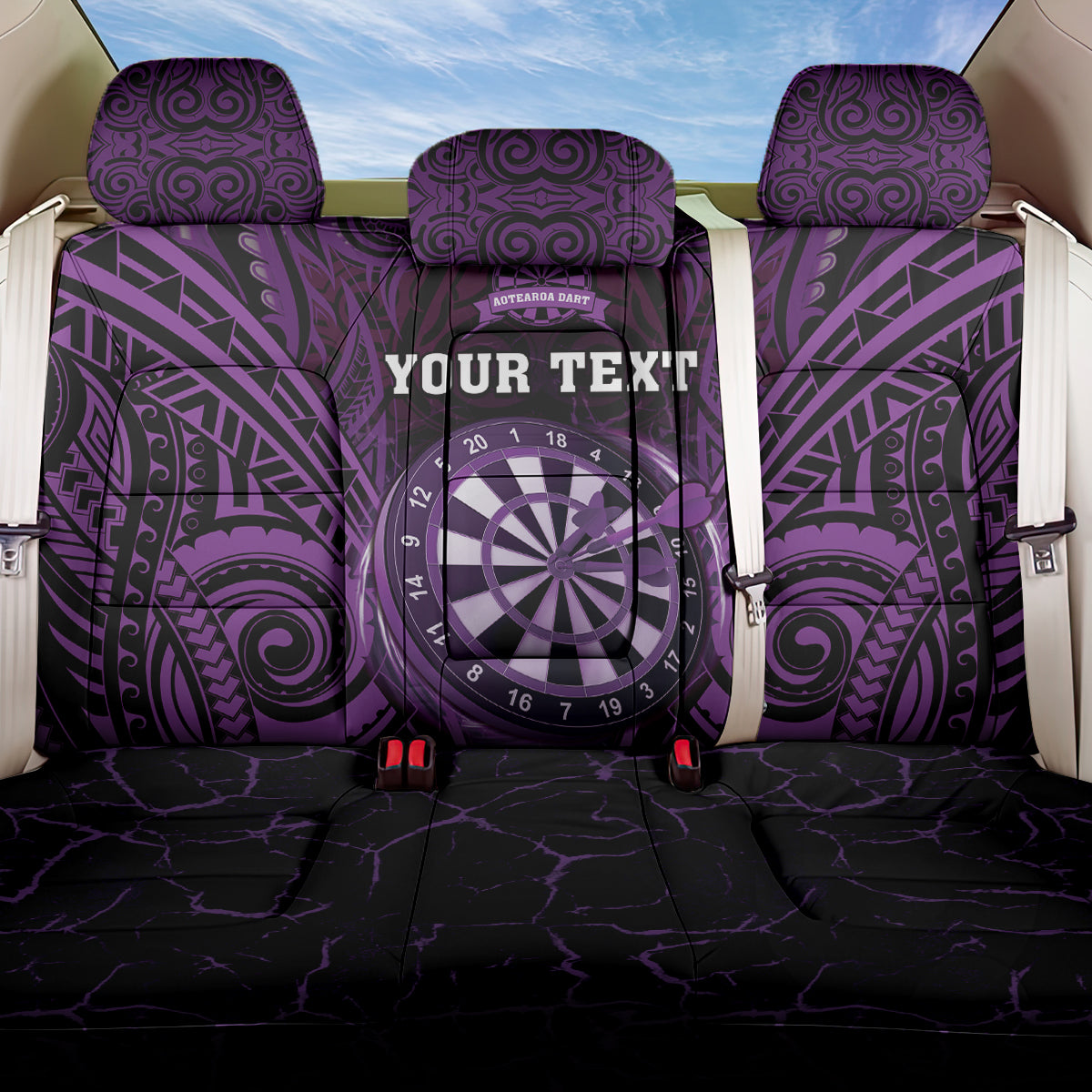 Personalised New Zealand Darts Back Car Seat Cover Purple Dart Board Maori Pattern