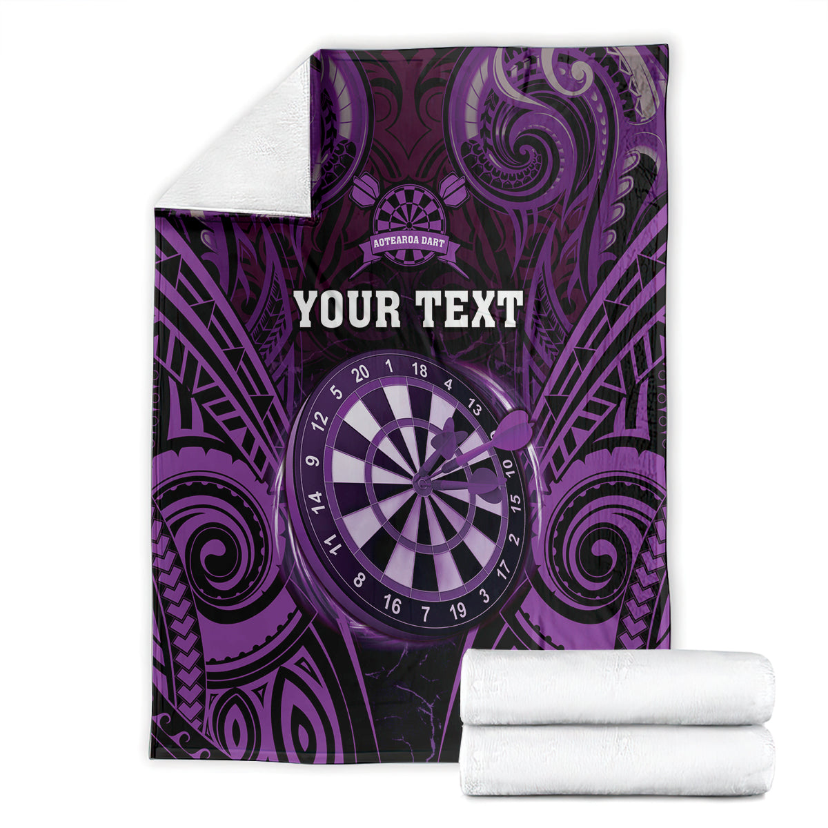 Personalised New Zealand Darts Blanket Purple Dart Board Maori Pattern