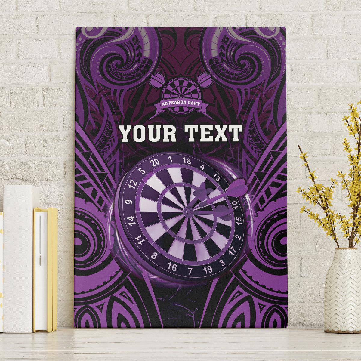 Personalised New Zealand Darts Canvas Wall Art Purple Dart Board Maori Pattern