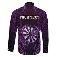 Personalised New Zealand Darts Family Matching Long Sleeve Bodycon Dress and Hawaiian Shirt Purple Dart Board Maori Pattern