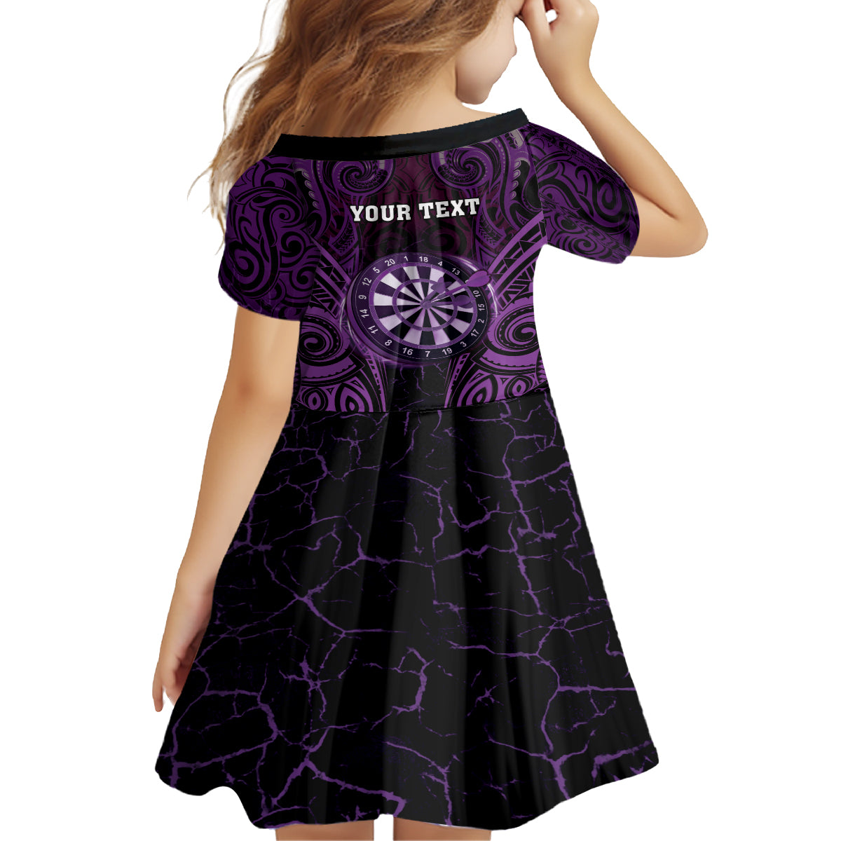 Personalised New Zealand Darts Family Matching Off Shoulder Maxi Dress and Hawaiian Shirt Purple Dart Board Maori Pattern