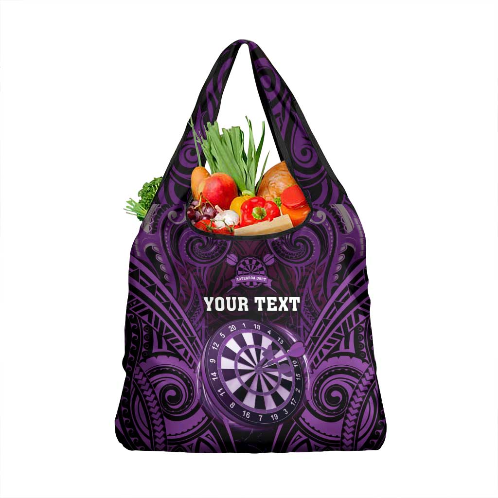 New Zealand Darts Personalised Grocery Bag Purple Dart Board Maori Pattern