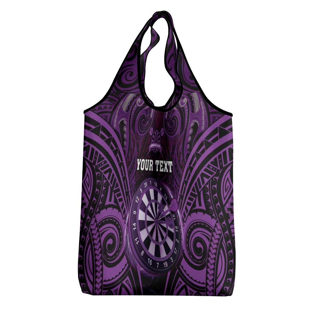 New Zealand Darts Personalised Grocery Bag Purple Dart Board Maori Pattern