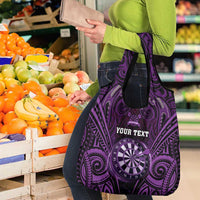 New Zealand Darts Personalised Grocery Bag Purple Dart Board Maori Pattern