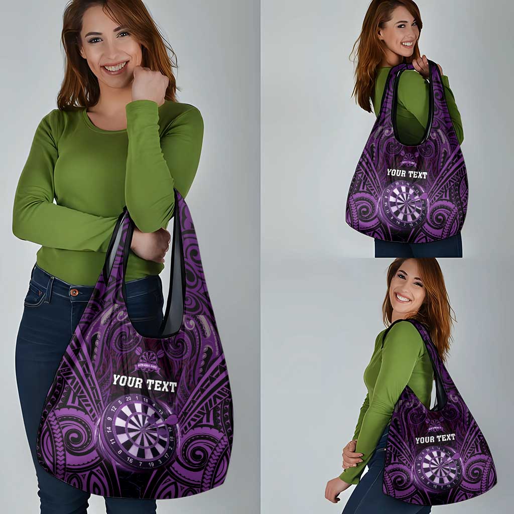 New Zealand Darts Personalised Grocery Bag Purple Dart Board Maori Pattern