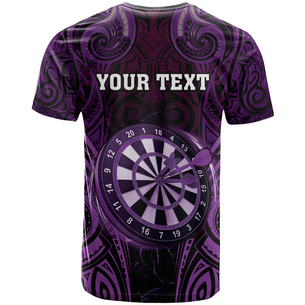Personalised New Zealand Darts T Shirt Purple Dart Board Maori Pattern