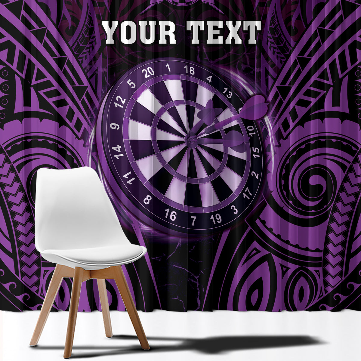 Personalised New Zealand Darts Window Curtain Purple Dart Board Maori Pattern LT05 - Polynesian Pride