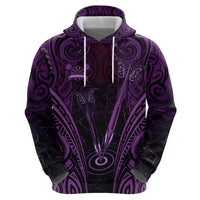 Personalised New Zealand Darts Zip Hoodie Purple Dart Board Maori Pattern