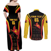 Custom Papua New Guinea Cricket Couples Matching Off Shoulder Maxi Dress and Long Sleeve Button Shirt 2024 World Cup LT05 - Polynesian Pride