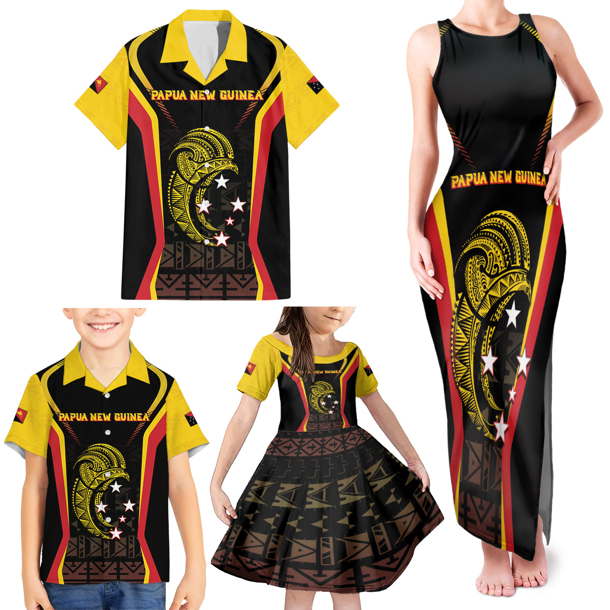 Custom Papua New Guinea Cricket Family Matching Tank Maxi Dress and Hawaiian Shirt 2024 World Cup