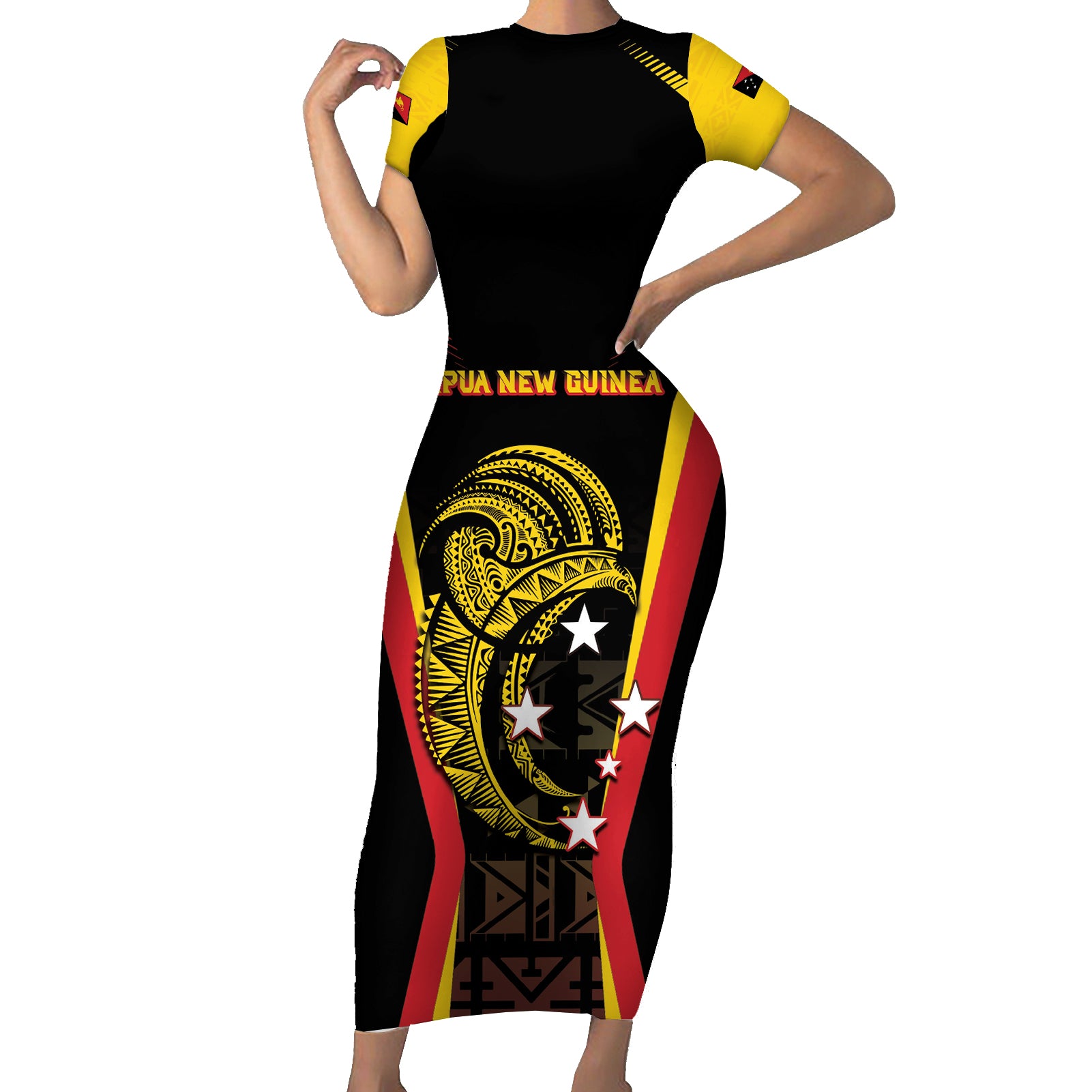 Custom Papua New Guinea Cricket Short Sleeve Bodycon Dress 2024 World Cup