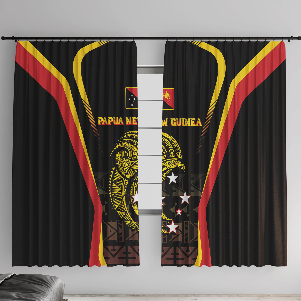 Papua New Guinea Cricket Window Curtain 2024 World Cup LT05 With Hooks Black - Polynesian Pride